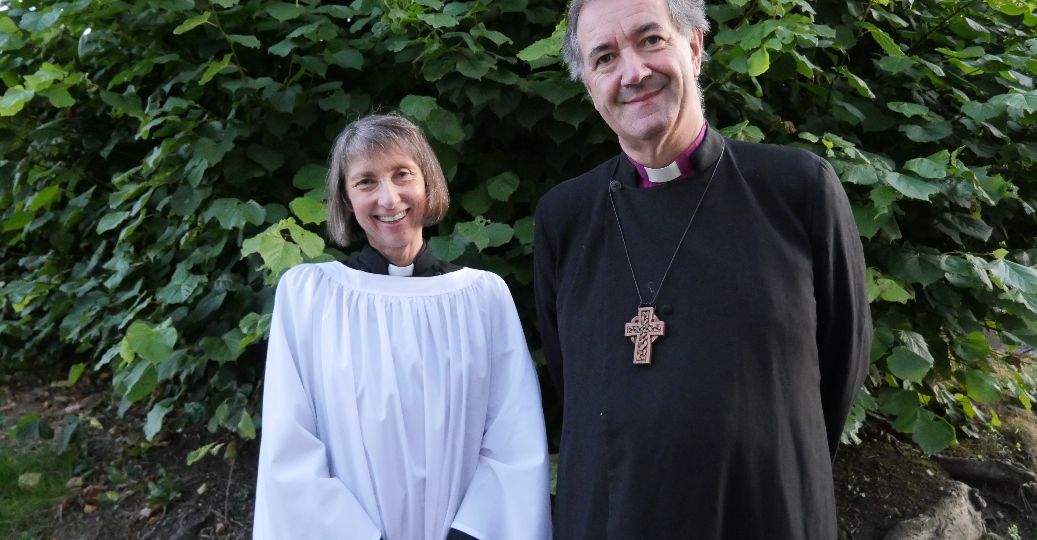 The Reverend Janet Finlay and Bishop Burrows prior to her ordination