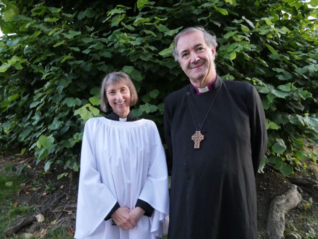 The Reverend Janet Finlay and Bishop Burrows prior to her ordination