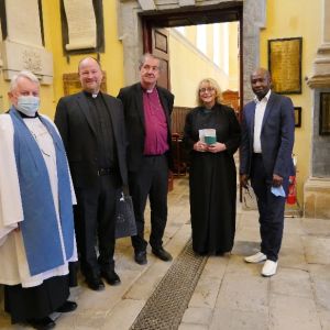 Before the service - l-r Wilfrid Baker, Dean Hayes, Bishop Burrows, The Reverend Christine Smyth O'Dowd with the Methodist representative at the installation service rs