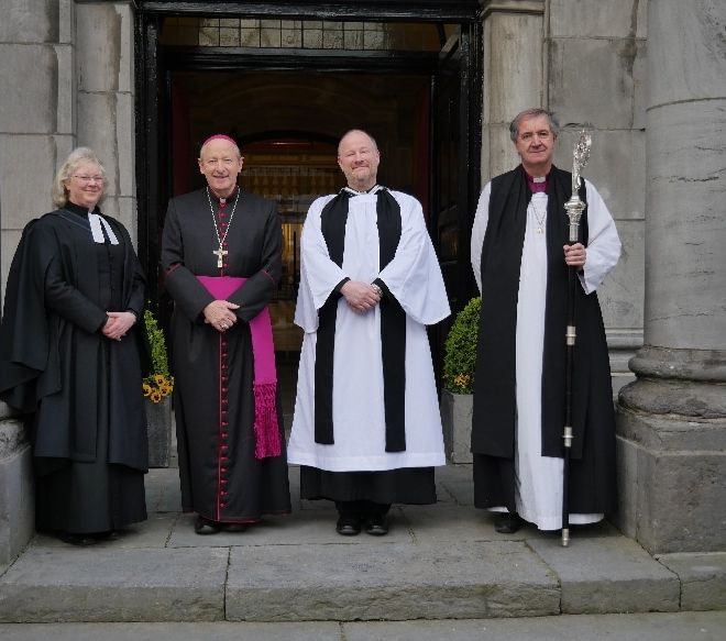 l-r Archdeacon Ruth Elmes, Bishop Alphonsus Cullinan, Dean Bruce Hayes and Bishop Michael Burrows rs