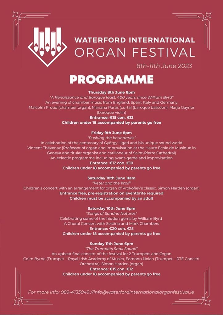 The third annual Waterford International Organ Festival poster part 2